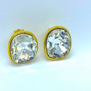 KJL Vintage Large Gold Tone Crystal Multifaceted Earrings